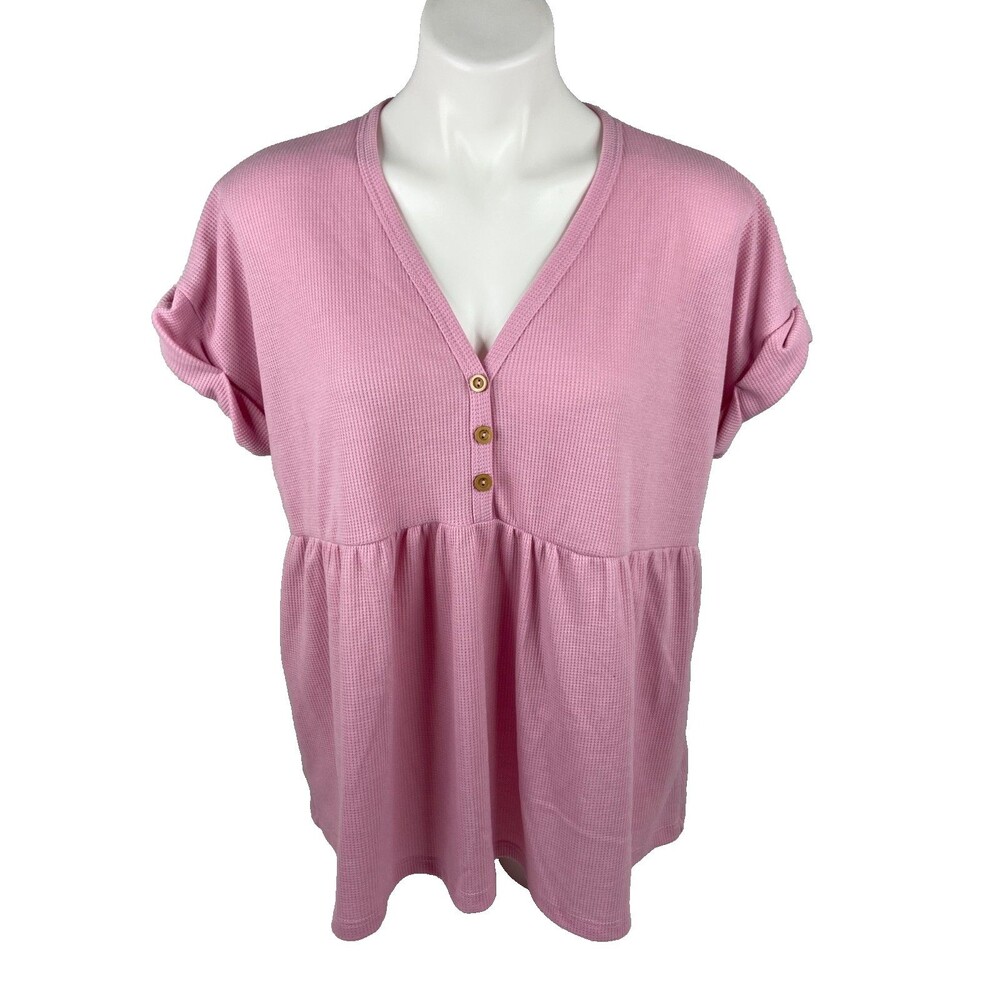 Entro Women Medium Babydoll Top Pink Loose Fit V Neck Casual NWT